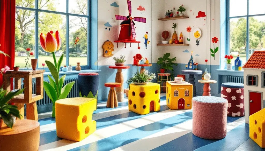 Diverse materialen en bekleding van sta-op stoelen in een showroom.