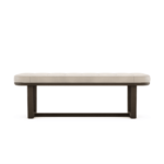 Elegante moderne bank met crèmekleurige bekleding en donker houten onderstel, ideaal voor stijlvol interieur.