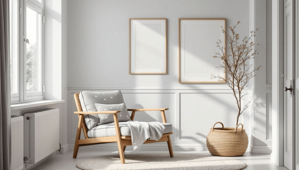 Een stijlvolle fauteuil in een slaapkamer met een mooi interieur.