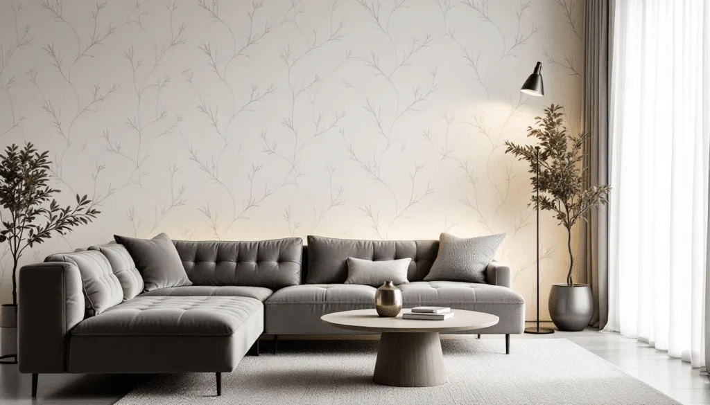 Een stijlvol ingericht woonkamer met mooi behang.