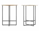 Moderne bijzettafels met metalen frame en houten blad, ideaal voor minimalistische interieurs.