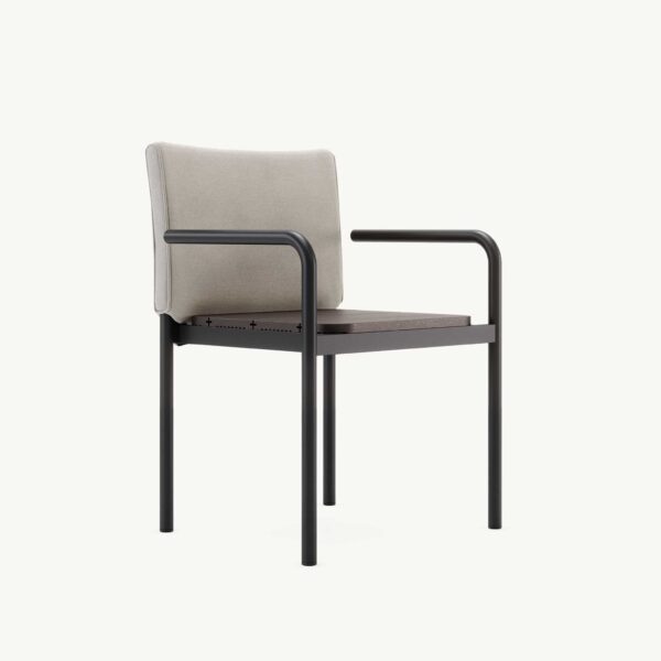 Stijlvolle moderne stoel met metalen frame en comfortabele zitting, perfect voor eigentijds interieur.