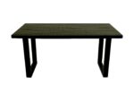 Een rechthoekige houten tafel met een donkere afwerking, met een eenvoudig, modern design. Het heeft een plat blad en twee stevige U-vormige poten. De afbeelding staat op een witte achtergrond.