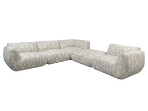 De Amsterdam 5 Parts Corner Sofa White Glyphs is een grote, moderne L-vormige hoekbank met afgeronde, zachte randen en lichte bekleding met een subtiel geometrisch patroon.