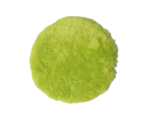 Een rond, limoengroen, pluizig bontkleed wordt getoond tegen een witte achtergrond. Het kleed ziet er zacht en pluche uit, met een levendige kleur die opvalt.