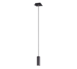 Een lange, slanke, zwarte paal met een vierkante basis en een cilindrisch element aan de onderkant. De paal lijkt een moderne buitenverlichtingsarmatuur of paal te zijn.