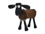 Een cartoonachtig beeldje van een bruin en zwart schaap met grote ogen en overdreven gelaatstrekken, staand op vier poten. Het schaap heeft een getextureerd lichaam en is op een speelse, levendige manier gestyled.