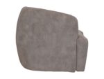 Zijaanzicht van een moderne grijze stoffen fauteuil tegen een witte achtergrond. De stoel heeft een hoge rugleuning en zachte armleuningen, wat een gezellig en eigentijds design biedt.