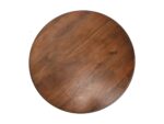Een rond, houten tafelblad met een glad oppervlak en zichtbare natuurlijke nerfpatronen. Het hout heeft een warme, bruine tint met subtiele variaties in toon. Het tafelblad wordt van bovenaf getoond tegen een witte achtergrond.