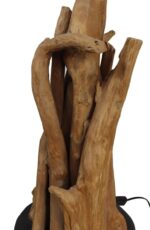 Een cluster van in elkaar verstrengelde, natuurlijke houten takken staat tegen een witte achtergrond. Het hout heeft een gladde, verweerde textuur, met verschillende tinten bruin. De takken staan rechtop, sommige draaien om elkaar heen.