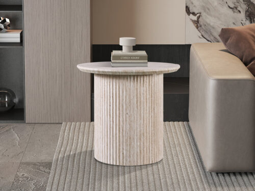 Bijzettafel Mykonos Rond 50 cm travertinlook beige Japandi