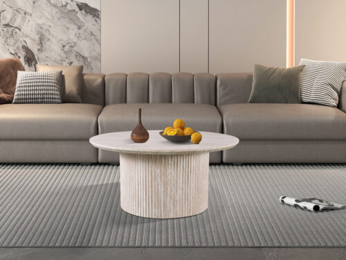 Salontafel Mykonos Rond 80 cm travertinlook beige Japandi