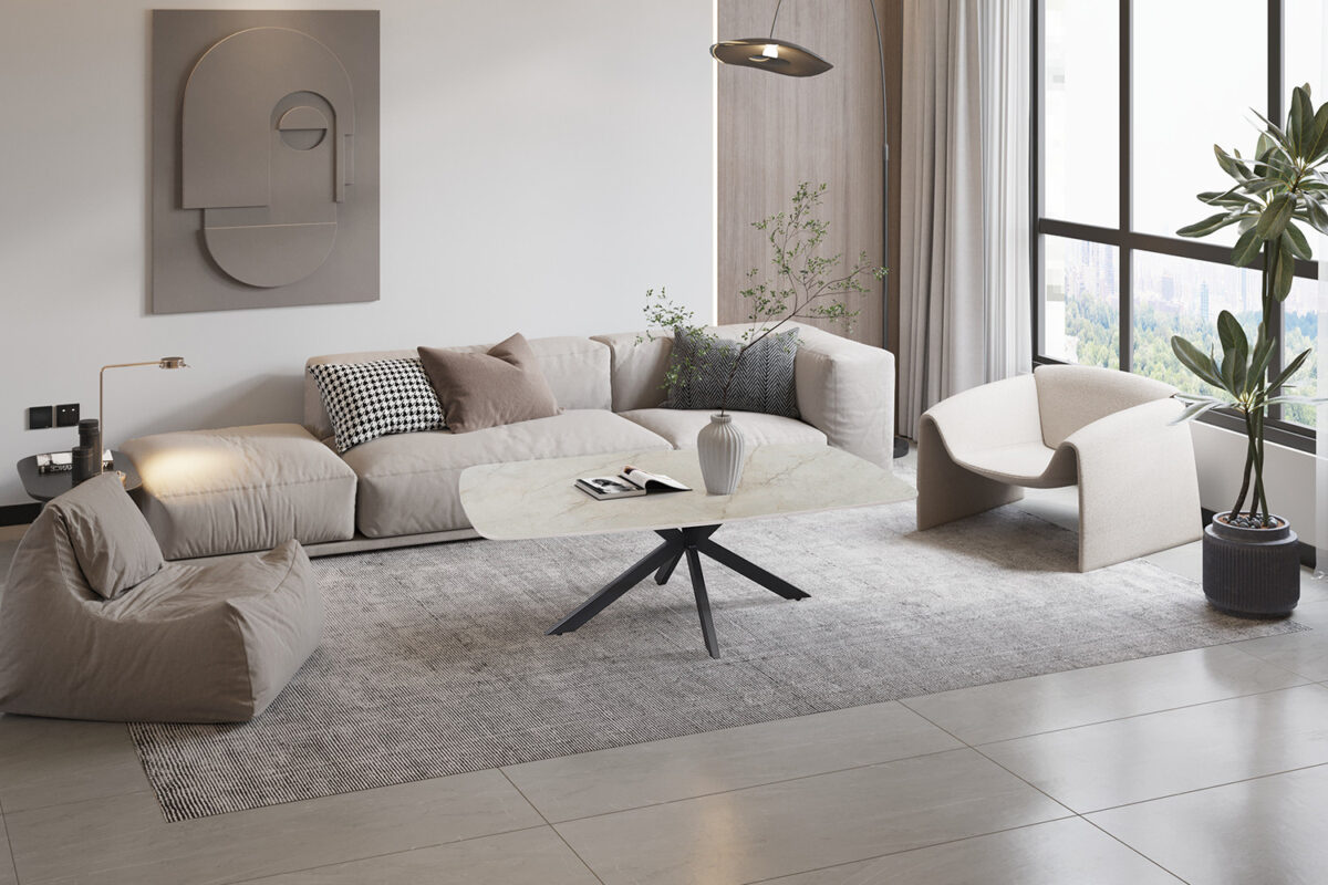 Salontafel Firenze Deens ovaal 130 cm steen beige Industrieel – foto 2