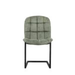 De Eetkamerstoel Ben Zonder Armleuning / Jackson 405 Middle Green is een moderne, groen gestoffeerde stoel met een rugleuning en zitting met rasterpatroon en een zwart metalen sledeframe, zoals afgebeeld vanaf de voorkant.