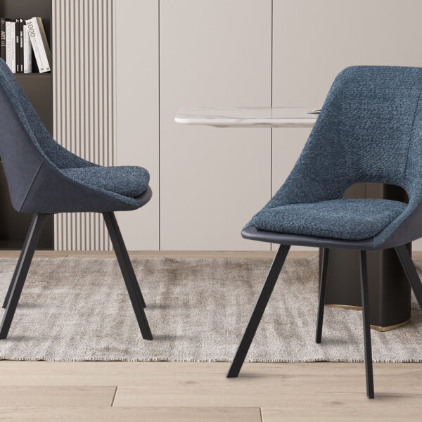SALE - Eetkamerstoel 'Filou' Bouclé Blauw Rug PU Blauw (2 per doos)