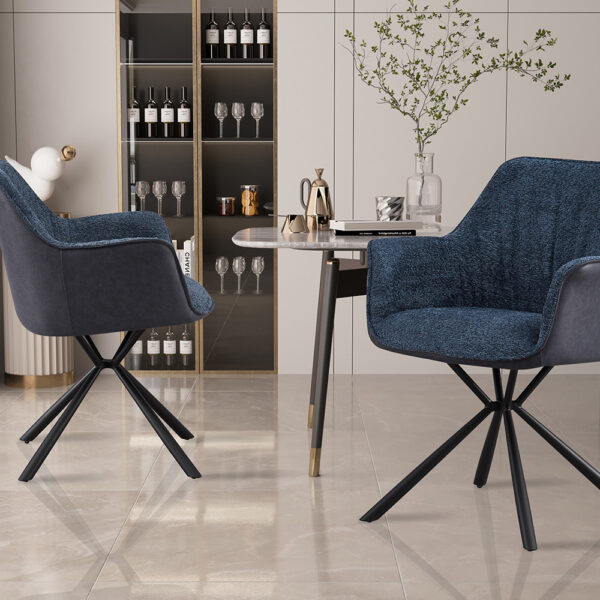 SALE - Eetkamerstoel 'Lucie' Bouclé Blauw Rug PU Blauw (2 per doos)