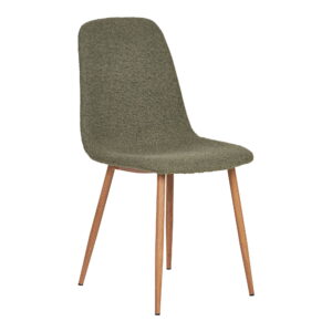 De Dining Eetkamerstoel HN1236 is een set van 2 moderne, donkergroene bouclé stoelen met houtachtige schuine poten, die stijlvol comfort bieden voor je eetkamer.