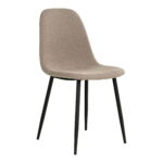 De Stockholm eetkamerstoel (set van 2, HN1231) heeft een steenkleurige bekleding en vier slanke zwarte metalen poten, waardoor een moderne look ontstaat die perfect is voor elke eetkamer.