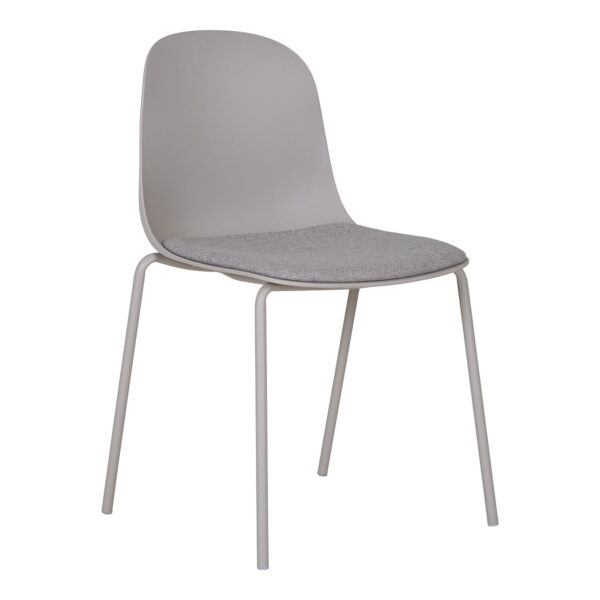 De eetkamerstoel, lichtgrijs, HN1263 (set van 2) heeft een modern minimalistisch ontwerp met vier slanke metalen poten, een gebogen rugleuning en een lichtgrijs gestoffeerde zitting voor een eenvoudige en strakke look in elke neutrale omgeving.