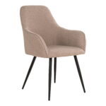 De Harbo Eetkamerstoel (set van 2) heeft een moderne bouclé beige bekleding en slanke, schuine zwarte poten-model HN1233.