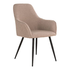De Harbo Eetkamerstoel (set van 2) heeft een moderne bouclé beige bekleding en slanke, schuine zwarte poten-model HN1233.