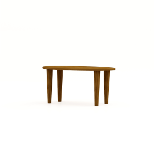 De HSM Collection-Ovale Bijzettafel Tide is een tafel van bruin mangohout (90x50x43 cm) met vier taps toelopende poten, afgebeeld tegen een effen witte achtergrond.