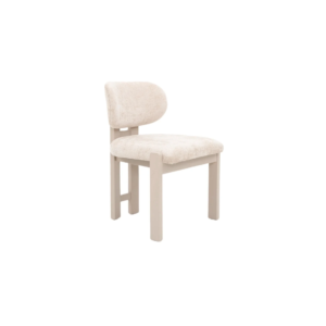 De DESIREY EETKAMERSTOEL ZB-5685 heeft een zacht gestoffeerde taupekleurige zitting, een gebogen rugleuning, stevige rechte poten in champagnekleur en een minimalistisch design.