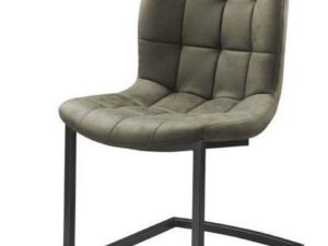 De Stoel Savannah zwart - Stof Soft Groen is een moderne stoel met een gewatteerde, olijfgroene zitting en rugleuning op een strak zwart metalen onderstel.