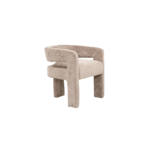 De ONIX ZB-5688 BRUIN FY2415-8 fauteuil is een moderne, minimalistische fauteuil met dikke beige bekleding en een geometrisch, blokvormig ontwerp, met een doorlopend frame dat de poten, armleuningen en rugleuning vormt. Afgebeeld op een witte achtergrond.
