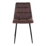 De Middelfart Dining Chair set bestaat uit twee stoelen van donkerbruin microfiber met gecapitonneerde rugleuningen en zittingen met rasterpatroon, ondersteund door vier zwarte metalen poten. De stoelen worden frontaal afgebeeld tegen een witte achtergrond.