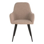De Harbo Eetkamerstoel set (HN1233) bestaat uit twee moderne eetkamerstoelen in beige bouclé bekleding met vier schuine zwarte poten, van voren gezien tegen een witte achtergrond.