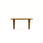De HSM Collection-Ovale Bijzettafel Tide is een bruine mangohouten tafel (90x50x43 cm) met drie poten, van voren gezien tegen een effen witte achtergrond.
