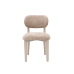 De CHAIR SILLA ZB-5684 FY2415-8 heeft een bruin gestoffeerde zitting en een ronde rugleuning, ondersteund door vier champagnekleurige poten. Weergegeven op een witte achtergrond.