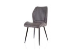 De Stoel Girona zwart Stof Soft Antraciet is een moderne stoel met een zacht donkergrijs gestoffeerde zitting en rugleuning met verticale stiksels, ondersteund door vier zwarte gehoekte metalen poten, afgebeeld tegen een witte achtergrond.