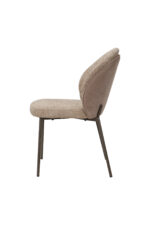 Zijaanzicht van de Dining chair taupe/beige zonder armleuning (set van 2), met beklede zitting en rugleuning in beige stof met structuur, ondersteund door vier slanke schuine metalen poten, getoond tegen een witte achtergrond.
