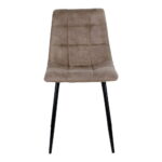 De Middelfart Dining Chair set bestaat uit twee stoelen van lichtbruin microvezel met kussens op de zittingen, een vierkant rasterpatroon en zwarte poten, van voren gezien tegen een witte achtergrond.