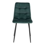 Set van 2 Middelfart eetkamerstoelen in donkergroen fluweel met zwarte poten, met een getufte rugleuning, van voren gezien tegen een witte achtergrond.