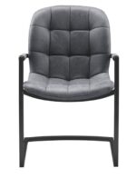 De Eetkamerstoel Savannah zwart heeft een beklede, getufte zitting en rugleuning van Soft Antraciet stof met een strak zwart metalen frame en armleuningen voor een moderne, eigentijdse look.