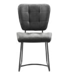 De Stoel Bailey SL zwart - Stof Soft Antraciet is een moderne donkergrijs gestoffeerde stoel met een rugleuning en zitting met rasterpatroon, slanke zwart metalen poten en een licht gebogen zitting.