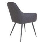 De Harbo Dining Chair set heeft donkergrijze PU-stoffering op de rugleuning en zitting met vier slanke zwarte poten, van achteren gezien.