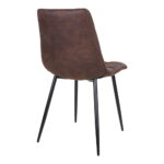 De Middelfart Dining Chair set heeft een donkerbruine bekleding van microvezel met gebogen rugleuningen en zittingen, ondersteund door vier slanke zwarte metalen poten, getoond vanaf de achterkant op een witte achtergrond. (Set van 2).