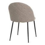 De Geneve eetkamerstoel (set van 2), in stenen stof met een gewatteerde rugleuning en slanke zwarte poten (HN1231), wordt van achteren getoond tegen een witte achtergrond.