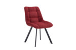 De Stoel 'Lizzy' Stof Ote Share 230 Rood is een moderne stoel met rode structuurstof, zwarte metalen poten, een getufte rugleuning en een voorgevormde zitting met kussens; twee stoelen per doos. Afgebeeld tegen een witte achtergrond.
