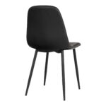 De Stockholm Dining Chair set bestaat uit twee stoelen in zwart PU met een zachte zitting en rugleuning, vier slanke zwarte poten, van achteren gezien, schuin op een witte achtergrond.