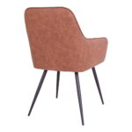 De Harbo Dining Chair set heeft een vintage bruine PU bekleding met slanke zwarte poten, van achteren gezien in een hoek.