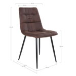 Twee Middelfart eetkamerstoelen van donkerbruin microvezel met zwarte poten (set van 2) staan tegenover elkaar met een tafeltje ertussen, tegen een effen gele muur op een houten vloer.