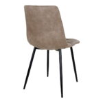 De Middelfart Dining Chair is een set van 2 stoelen in lichtbruine microvezelbekleding met vier slanke zwarte metalen poten, getoond vanaf de achterkant tegen een witte achtergrond.