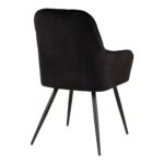 De Harbo Dining Chair set bestaat uit twee moderne zwart fluwelen stoelen met afgeronde rugleuningen en slanke zwart metalen poten, van achteren gefotografeerd tegen een witte achtergrond.