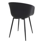 De Roda Dining Chair set bestaat uit twee moderne zwarte stoelen met gebogen kunststof zittingen en slanke zwarte metalen poten, van achteren gezien tegen een witte achtergrond.