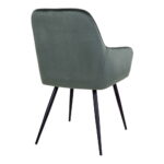 De Harbo eetkamerstoel (set van 2) heeft een met groen fluweel beklede rugleuning en zitting met vier slanke zwarte metalen poten, afgebeeld vanaf de achterkant.